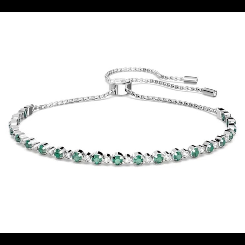 Matrix Tennis bracelet Round cut, Green, Rhodium plated